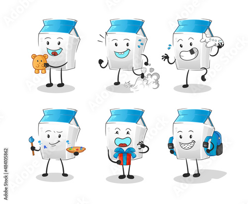 milk children group character. cartoon mascot vector