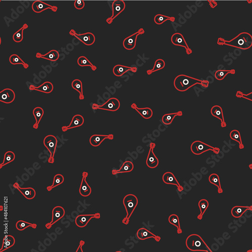 Line Ukrainian traditional musical instrument bandura icon isolated seamless pattern on black background. Vector