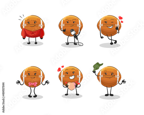 rugby ball korean culture group character. mascot vector