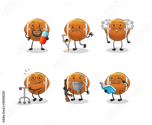 rugby ball elderly character. cartoon mascot vector