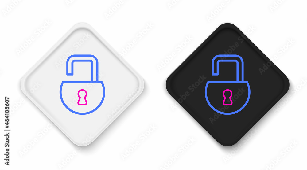 Line Open padlock icon isolated on white background. Opened lock sign. Cyber security concept. Digital data protection. Colorful outline concept. Vector Line Open padlock icon isolated on white background. Opened lock sign. Cyber security concept. Digital data protection. Colorful outline concept. Vector