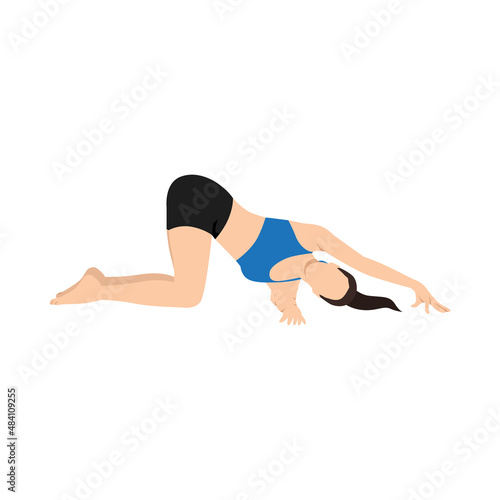 Woman doing thread the needle pose pars balasana exercise. Flat vector illustration isolated on white background