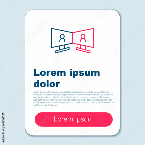 Line Video chat conference icon isolated on grey background. Online meeting work form home. Remote project management. Colorful outline concept. Vector