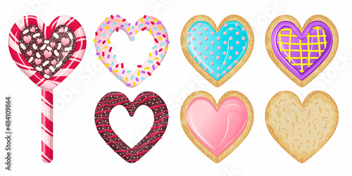 Collection of cute appetizing desserts in the form of hearts for valentine's day.