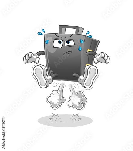briefcase fart jumping illustration. character vector
