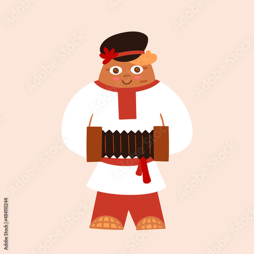 accordion baked potatoes, potato with accordion, cute character. Vector Illustration for backgrounds, packaging, greeting cards, posters, stickers and seasonal design. Isolated on white background.