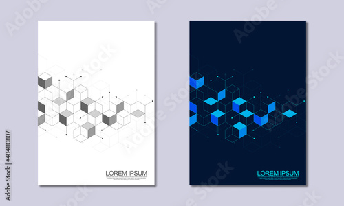 Abstract geometric covers and brochures with isometric vector blocks