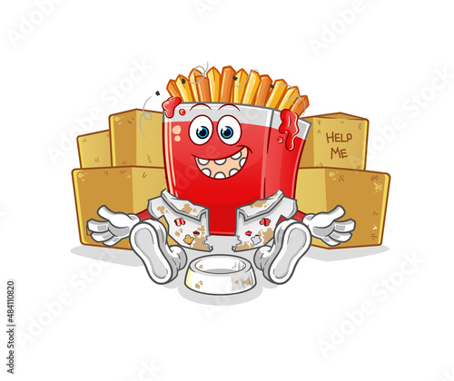 French fries homeless character. cartoon mascot vector