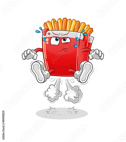French fries fart jumping illustration. character vector