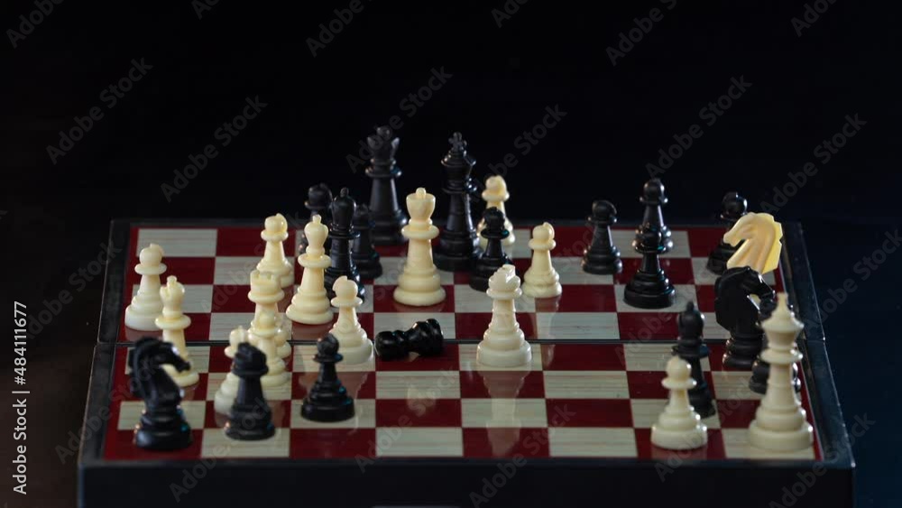 Chess Checkmate On Wooden Chessboard Man Hand. Male Hand Moving White ...