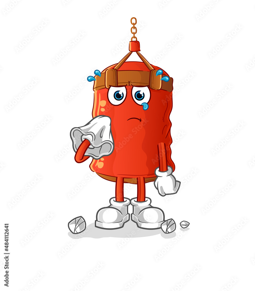 punching bag cry with a tissue. cartoon mascot vector punching bag cry with a tissue. cartoon mascot vector