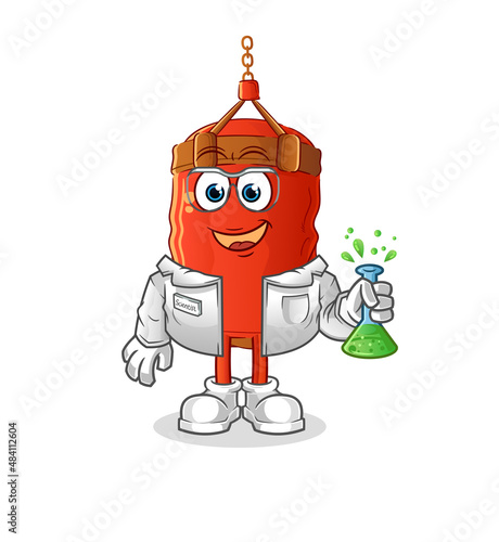 punching bag scientist character. cartoon mascot vector