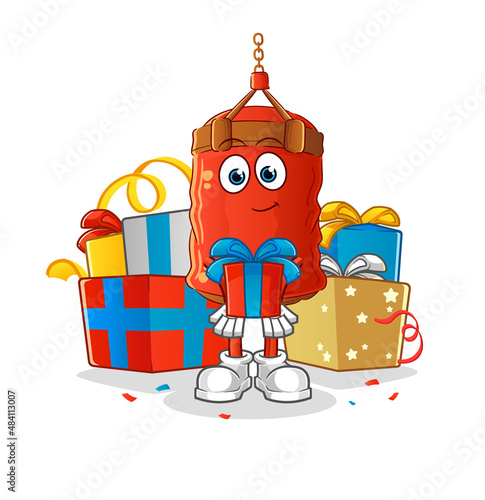 punching bag give gifts mascot. cartoon vector