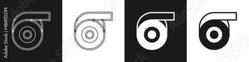 Set Scotch tape icon isolated on black and white background. Roll adhesive tape. Insulating tape. Vector