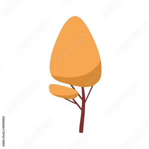 Fall forest tree with orange crown and trunk. Autumn wood deciduous leafy pla...