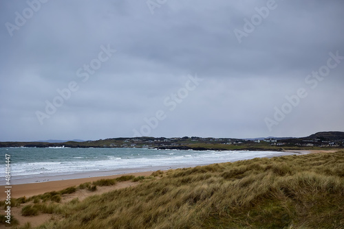 dune and beach with lots of vegetation in the process of restoring its natural habitat  Killahoey Strand near Dunfanaghy  Donegal  Ireland. wild atlantic way