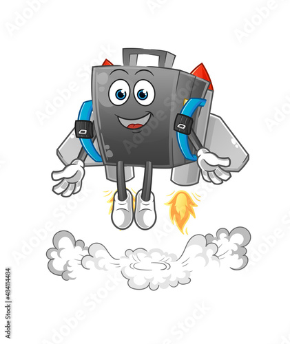 briefcase with jetpack mascot. cartoon vector