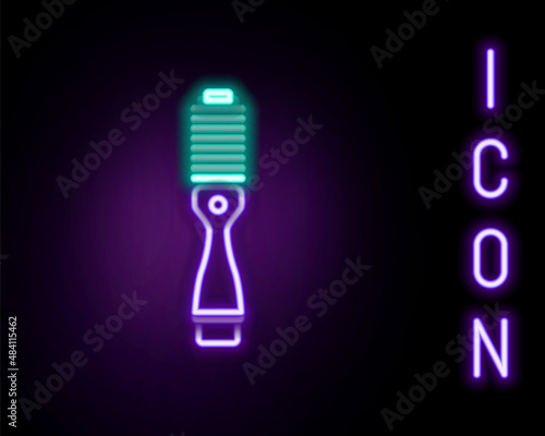 Glowing neon line Hairbrush icon isolated on black background. Comb hair sign. Barber symbol. Colorful outline concept. Vector