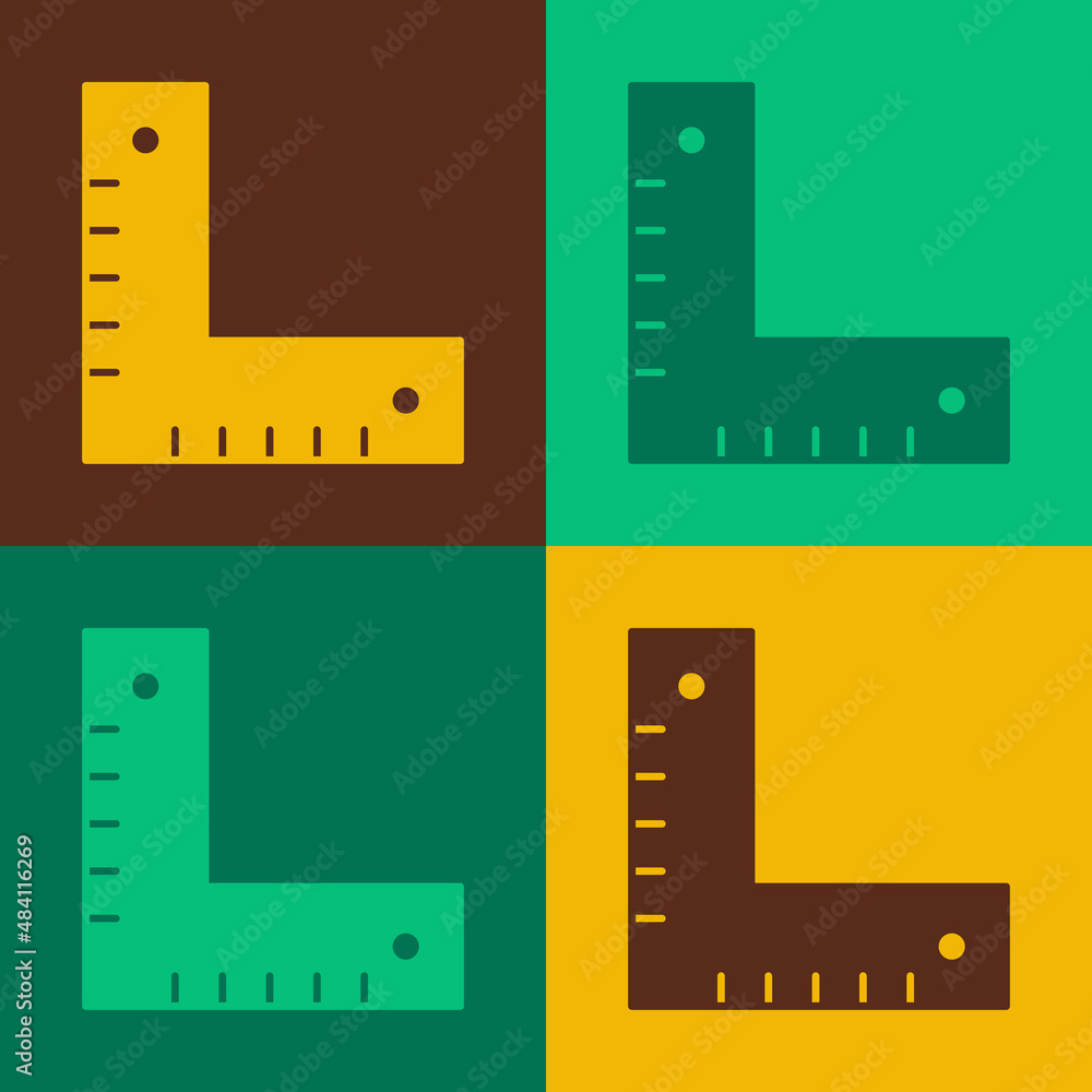 Pop art Corner ruler icon isolated on color background. Setsquare, angle ruler, carpentry, measuring utensil, scale. Vector