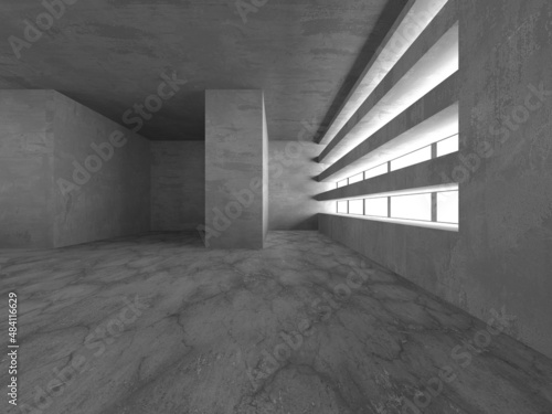 Dark Concrete Wall Architecture. Empty Room