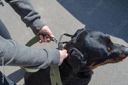 Close-up of a woman's hands fastening an unbreakable carabiner t