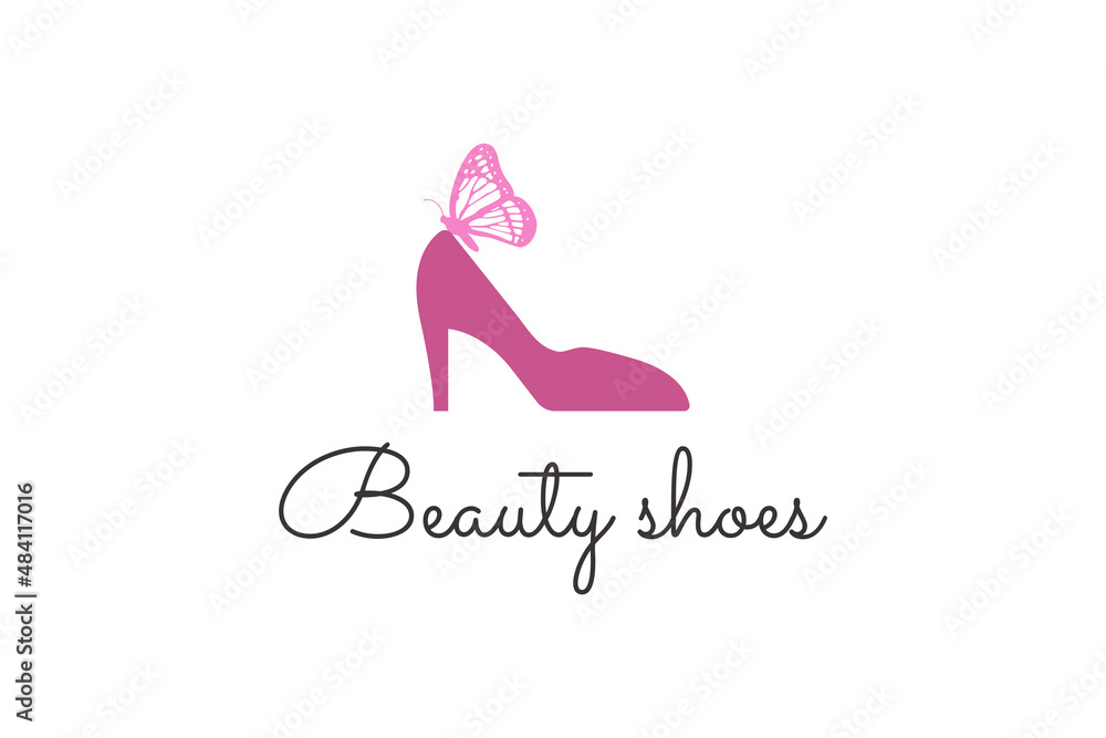 beauty butterfly on high heel shoes, feminine boutique lifestyle fashion logo design