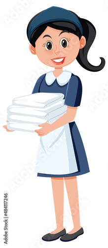 A housekeeper cartoon character on white background