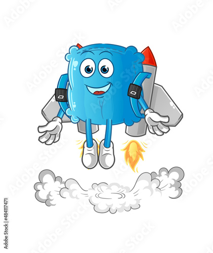 pillow with jetpack mascot. cartoon vector