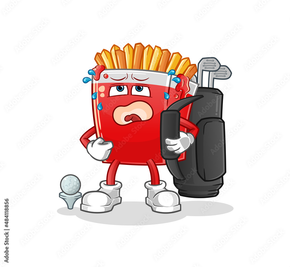 French fries with golf equipment. cartoon mascot vector French fries with golf equipment. cartoon mascot vector