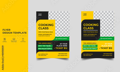 Cooking classes Flyer Design template with people preparing meals, Vector illustration print flyer design 