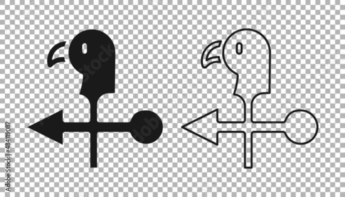 Black Rooster weather vane icon isolated on transparent background. Weathercock sign. Windvane rooster. Vector