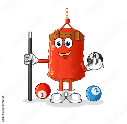 punching bag plays billiard character. cartoon mascot vector