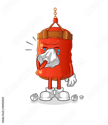 punching bag blowing nose character. cartoon mascot vector