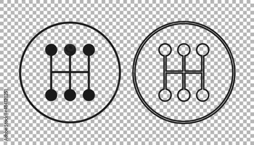 Black Gear shifter icon isolated on transparent background. Manual transmission icon. Vector