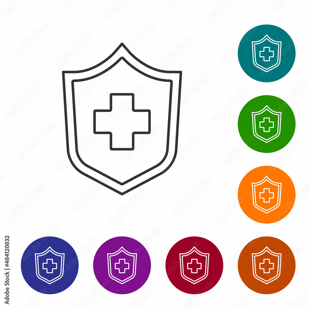 Black line Health insurance icon isolated on white background. Patient protection. Security, safety, protection, protect concept. Set icons in color circle buttons. Vector. Black line Health insurance icon isolated on white background. Patient protection. Security, safety, protection, protect concept. Set icons in color circle buttons. Vector.