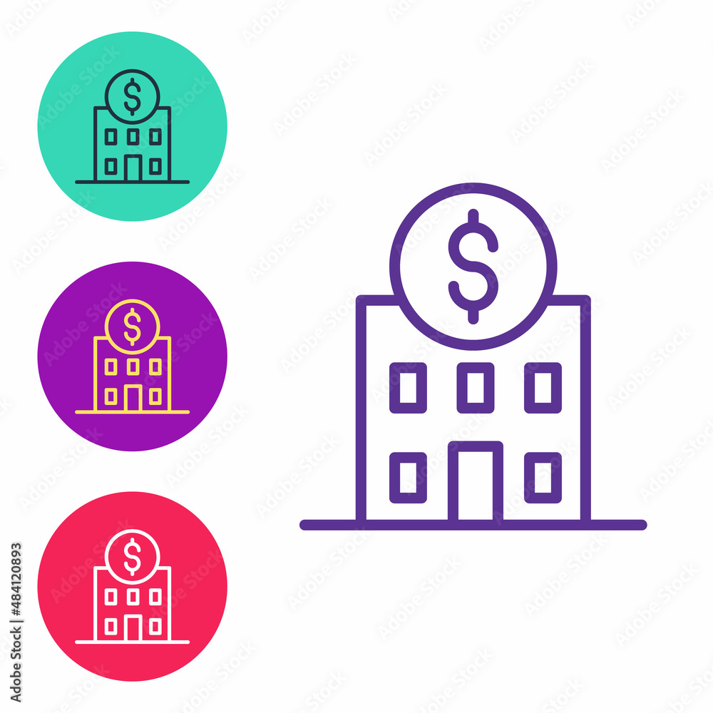 Set line Bank building icon isolated on white background. Set icons colorful. Vector Set line Bank building icon isolated on white background. Set icons colorful. Vector