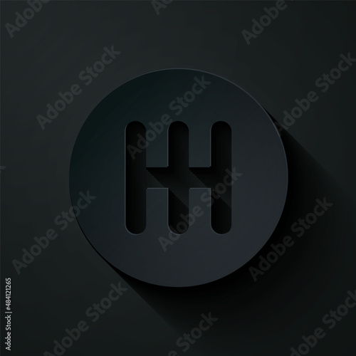 Paper cut Gear shifter icon isolated on black background. Transmission icon. Paper art style. Vector