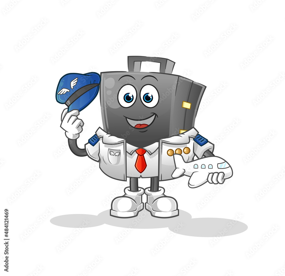briefcase pilot mascot. cartoon vector