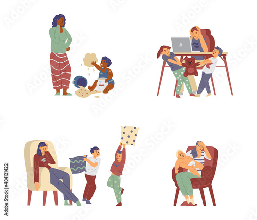 Set of concepts with postnatal depression, constant stressful situation in flat