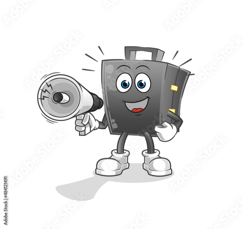 briefcase holding hand loudspeakers vector. cartoon character