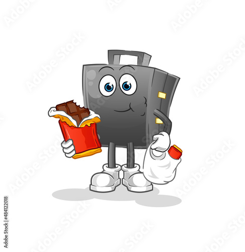 briefcase eat chocolate mascot. cartoon vector
