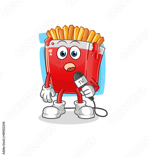 French fries tv reporter cartoon. cartoon mascot vector