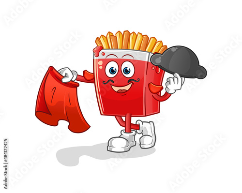 French fries matador with red cloth illustration. character vector