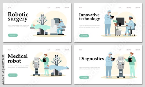 Robotic surgery and innovative medical technology banners, vector illustration.