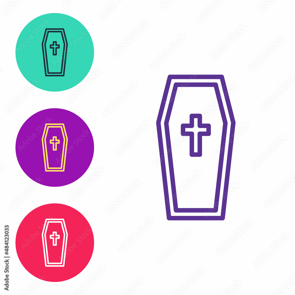 Set line Coffin with christian cross icon isolated on white background. Happy Halloween party. Set icons colorful. Vector Set line Coffin with christian cross icon isolated on white background. Happy Halloween party. Set icons colorful. Vector