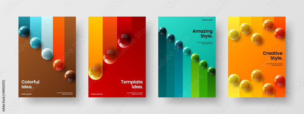 Abstract realistic balls placard layout bundle. Vivid booklet vector design template composition.