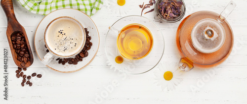 Fotografi Herbal tea and espresso coffee