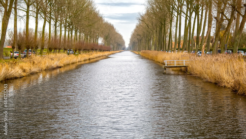 A view of the Damme canal in the Belgian province of West Flanders, links Bruges with the western Scheldt at sluis, Netherlands,  constructed on the order of Napoleon Bonaparte photo