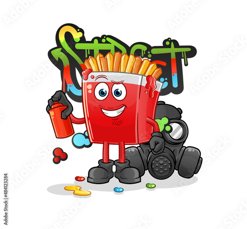 French fries graffiti artist vector. cartoon character