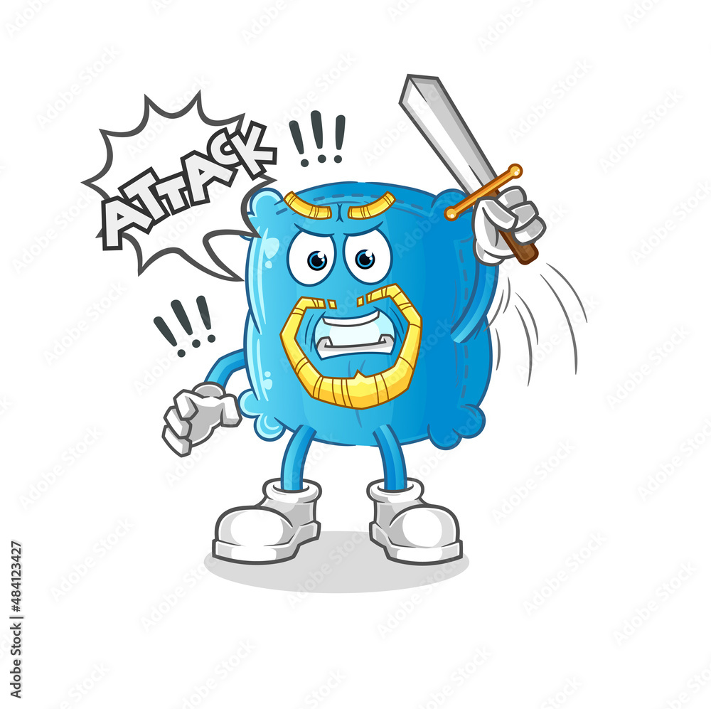 pillow knights attack with sword. cartoon mascot vector pillow knights attack with sword. cartoon mascot vector
